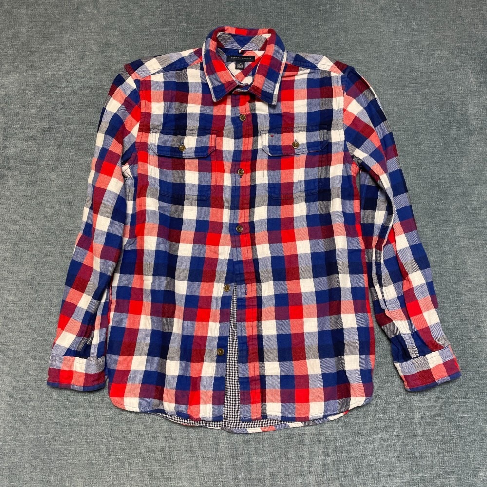Tommy Hilfiger Flannel Shirt Boys Large 12-14 Multicolor Plaid Button Up FormalT